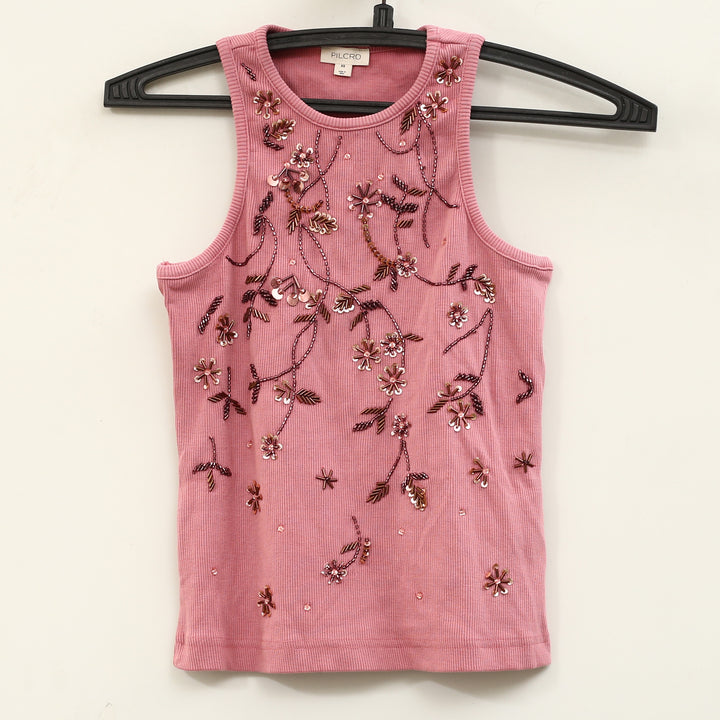Anthropologie Pilcro Sequin Embellished Beaded  Halter Blouse Tank Top