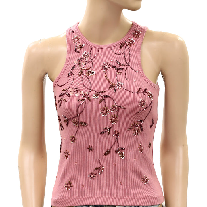 Anthropologie Pilcro Sequin Embellished Beaded  Halter Blouse Tank Top