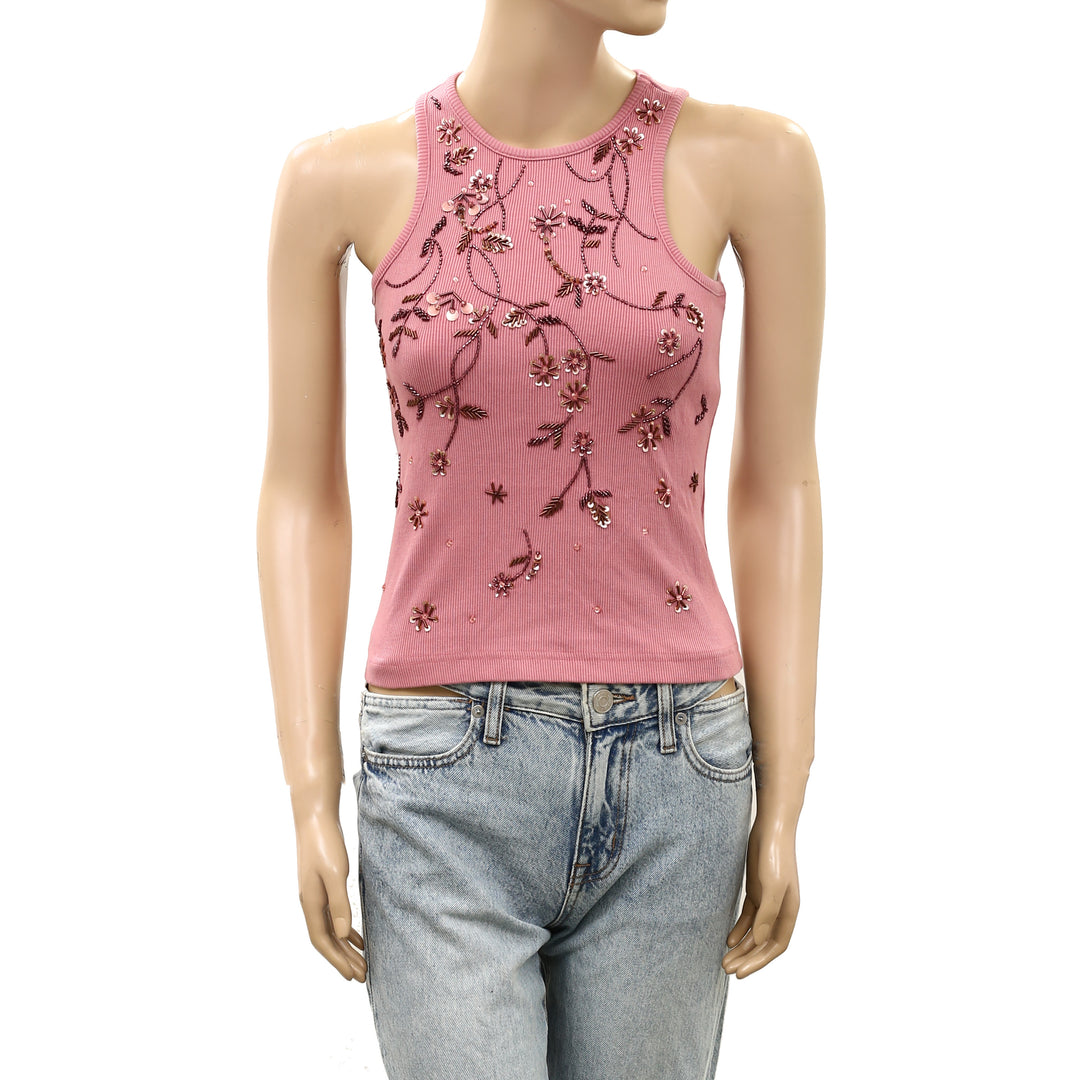 Anthropologie Pilcro Sequin Embellished Beaded  Halter Blouse Tank Top