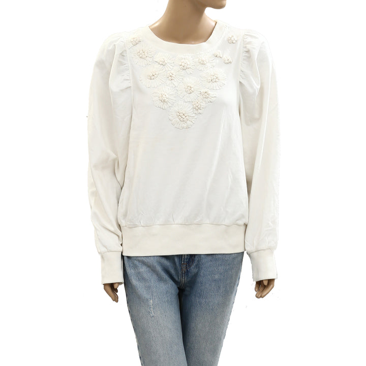 By Anthropologie Embroidered Sweatshirt Top