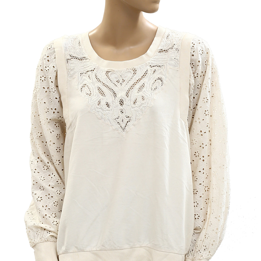 Anthropologie Pilcro Washed Eyelet Sweatshirt Top