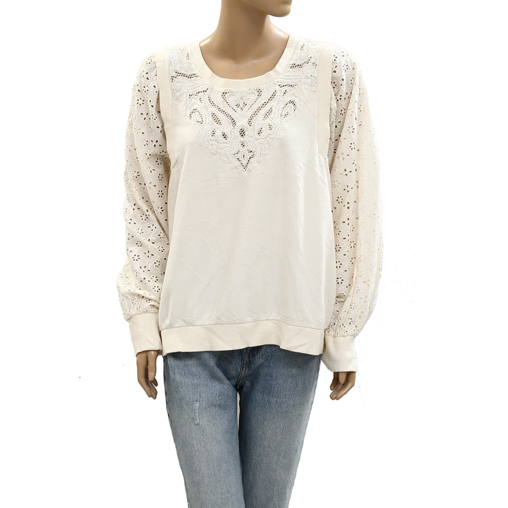 Anthropologie Pilcro Washed Eyelet Sweatshirt Top