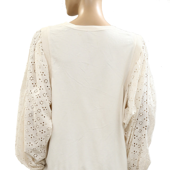 Anthropologie Pilcro Washed Eyelet Sweatshirt Top