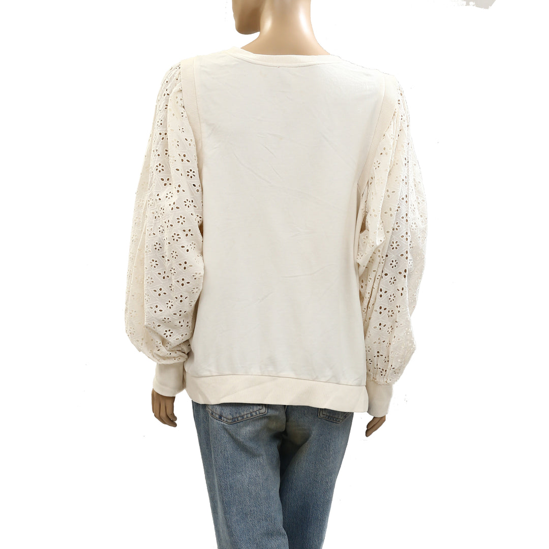 Anthropologie Pilcro Washed Eyelet Sweatshirt Top
