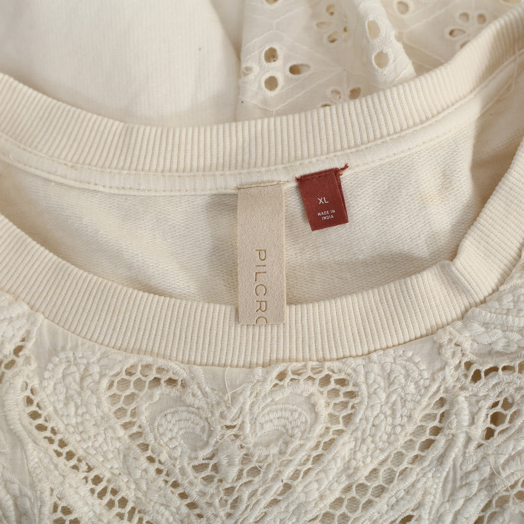 Anthropologie Pilcro Washed Eyelet Sweatshirt Top