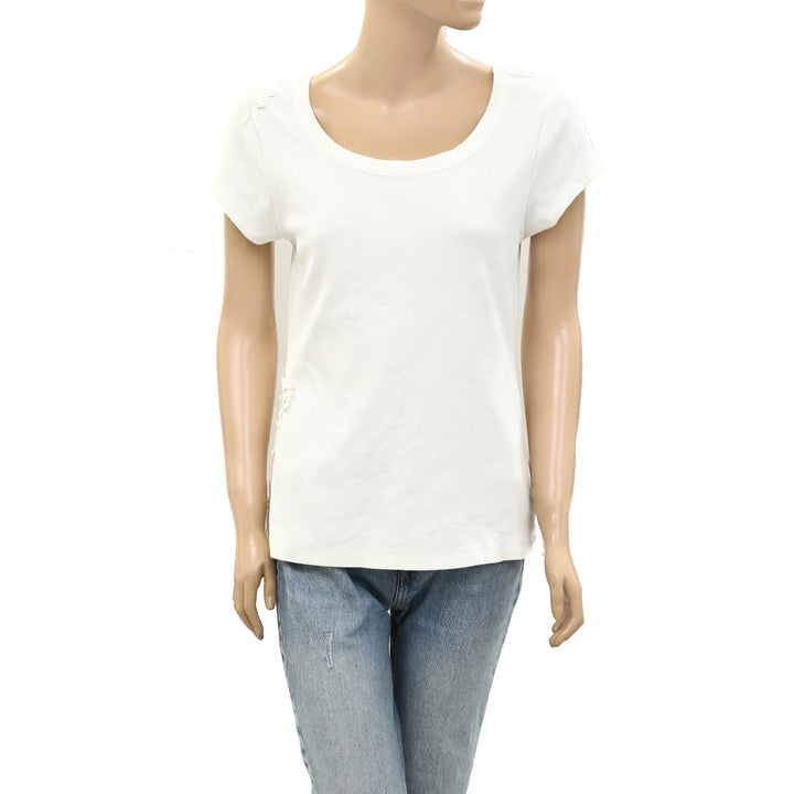 By Anthropologie Lace Appliqué Ribbed Top