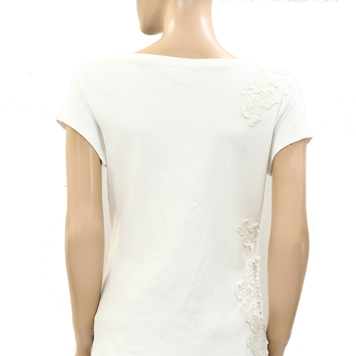 By Anthropologie Lace Appliqué Ribbed Top