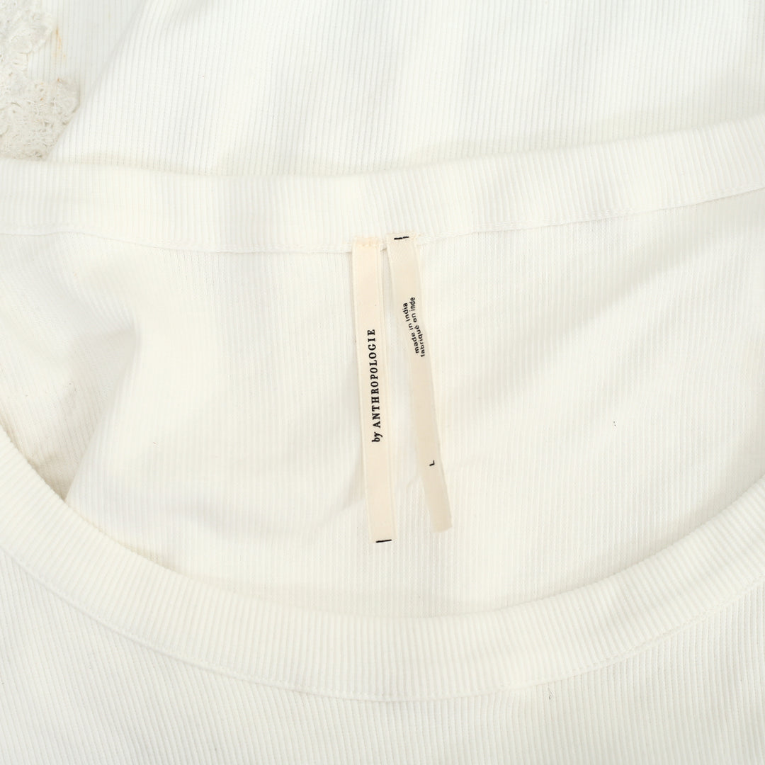 By Anthropologie Lace Appliqué Ribbed Top