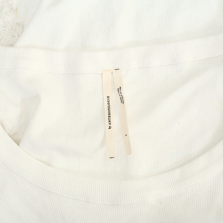 By Anthropologie Lace Appliqué Ribbed Top