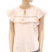 By Anthropologie Pintuck Lace Ruffle Blouse Top