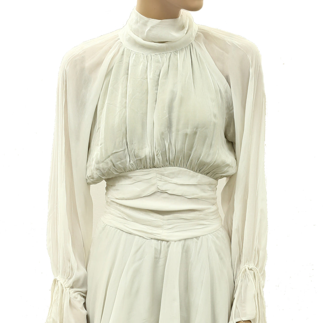 Muse Assembly Halter Long Sleeves Asymmetrical Midi Dress