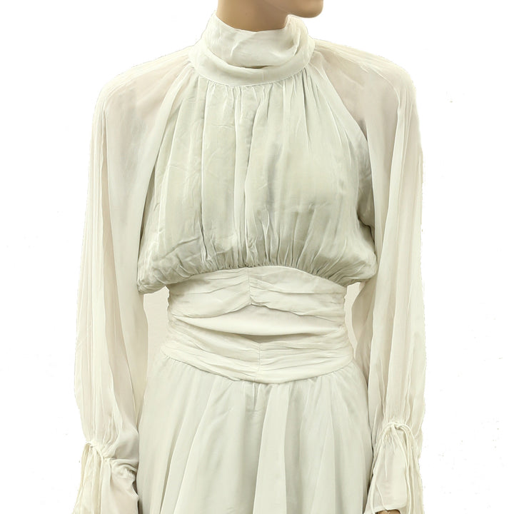 Muse Assembly Halter Long Sleeves Asymmetrical Midi Dress
