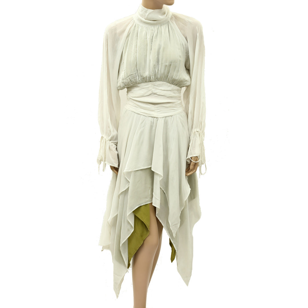 Muse Assembly Halter Long Sleeves Asymmetrical Midi Dress