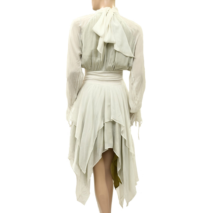 Muse Assembly Halter Long Sleeves Asymmetrical Midi Dress