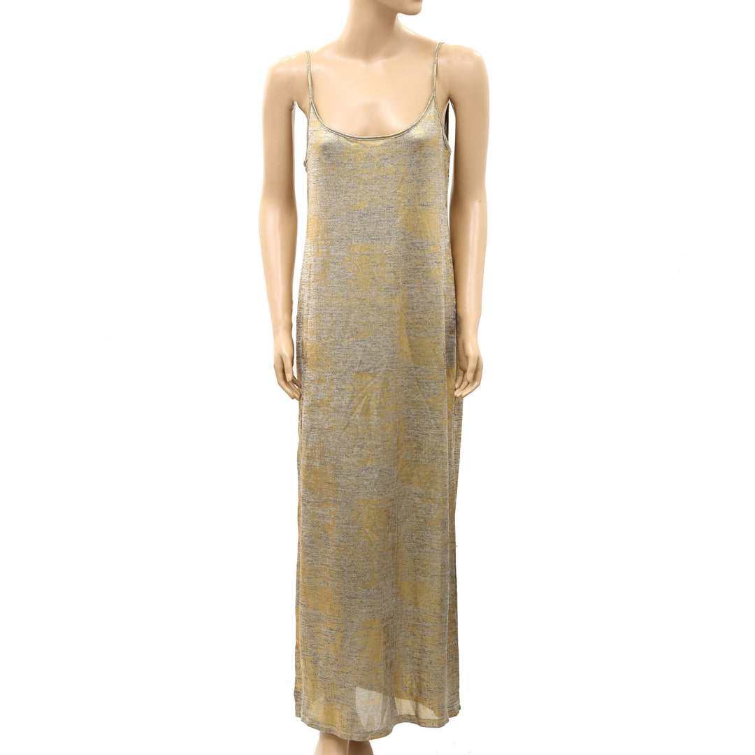 By Anthropologie Sleeveless Heather Shine Draped-Back Midi Dress