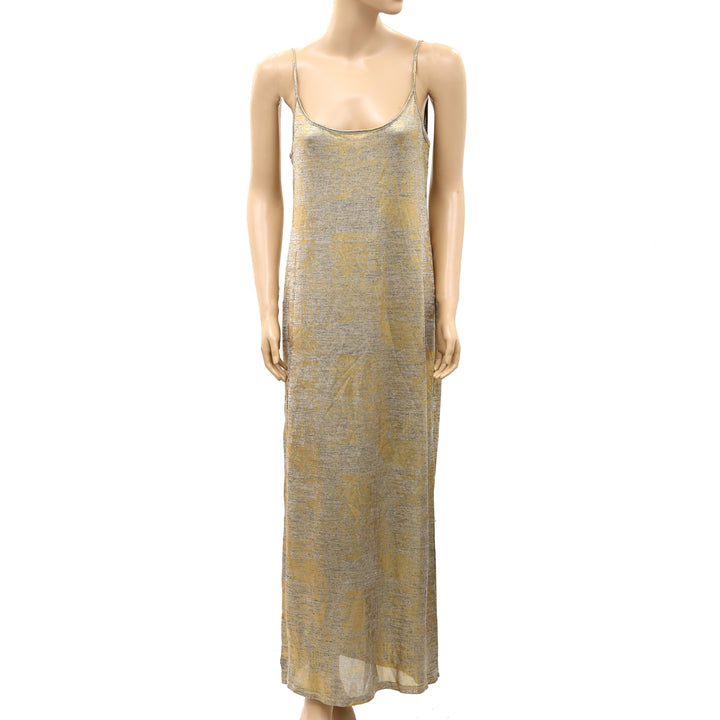 By Anthropologie Sleeveless Heather Shine Draped-Back Midi Dress