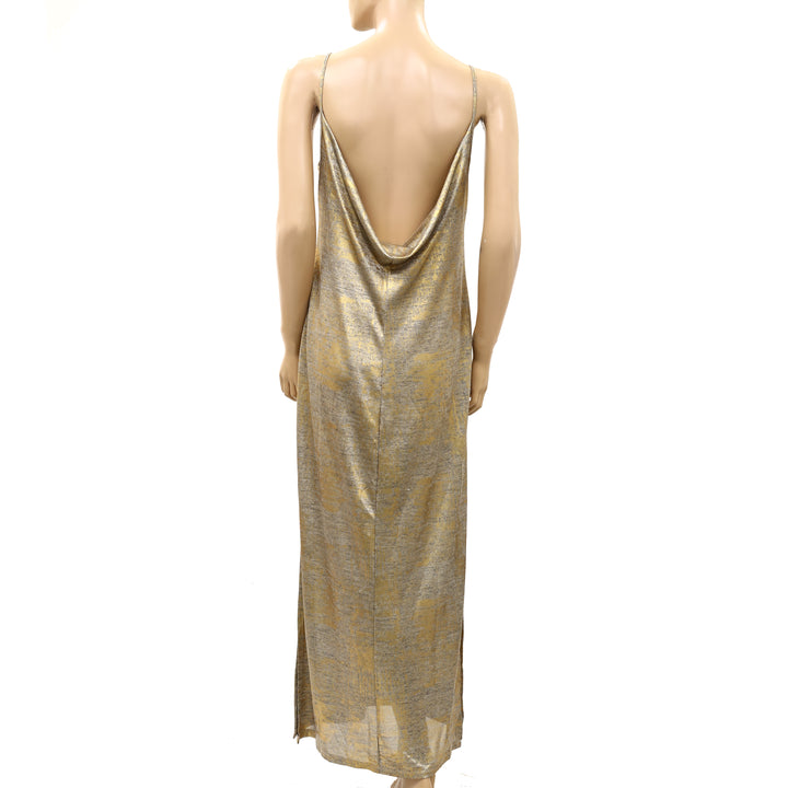By Anthropologie Sleeveless Heather Shine Draped-Back Midi Dress