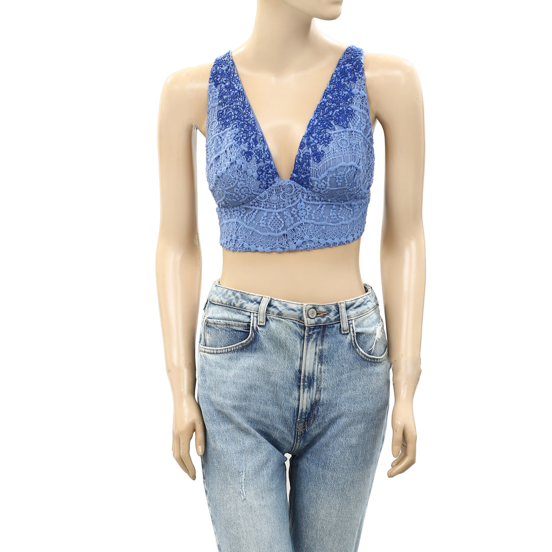 Free People Floral Crochet Lace Cropped Bralette Blouse Top