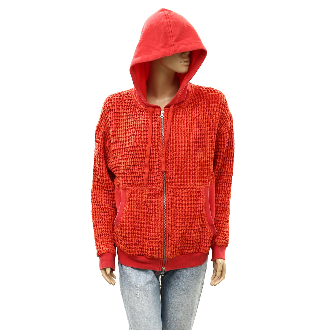 BDG Urban Outfitters Field Day Waffle Knit Zip-Up Hoodie Sweatshirt