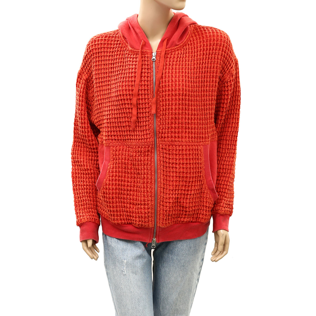 BDG Urban Outfitters Field Day Waffle Knit Zip-Up Hoodie Sweatshirt