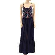 Anthropologie Farm Rio Embellished Embroidered Maxi Dress
