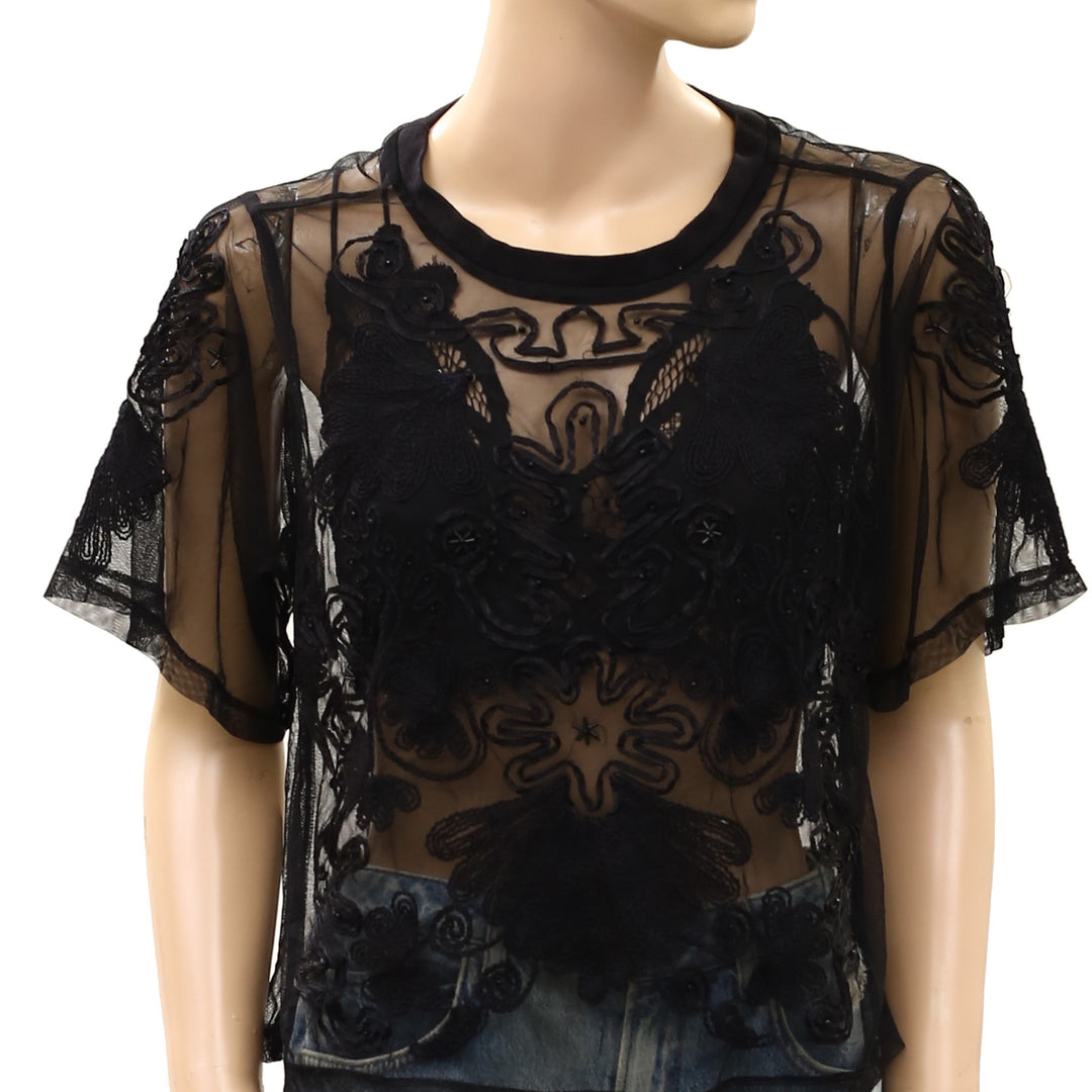 By Anthropologie Sheer Mesh Blouse Top