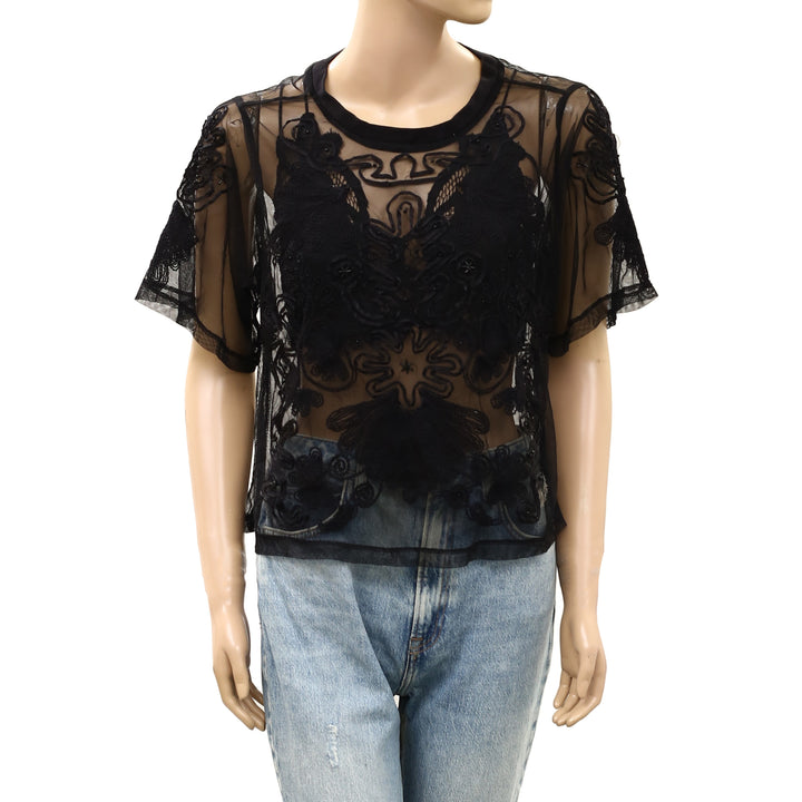 By Anthropologie Sheer Mesh Blouse Top