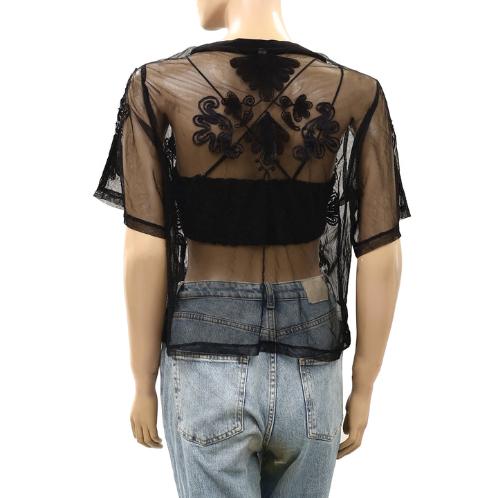 By Anthropologie Sheer Mesh Blouse Top