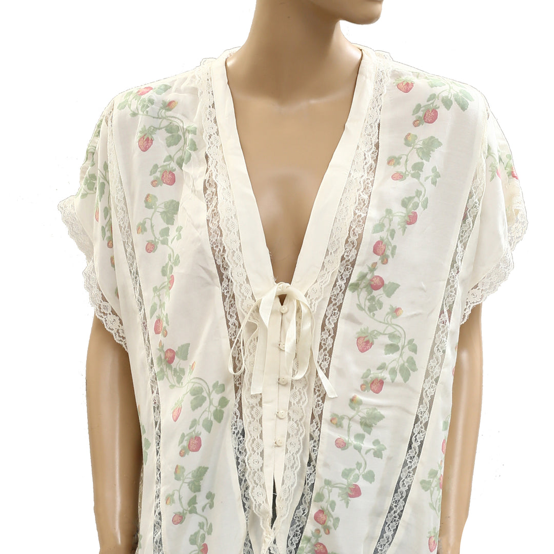 Free People Marigold Printed Shine Lace Blouse Top