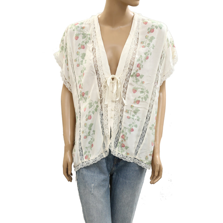 Free People Marigold Printed Shine Lace Blouse Top