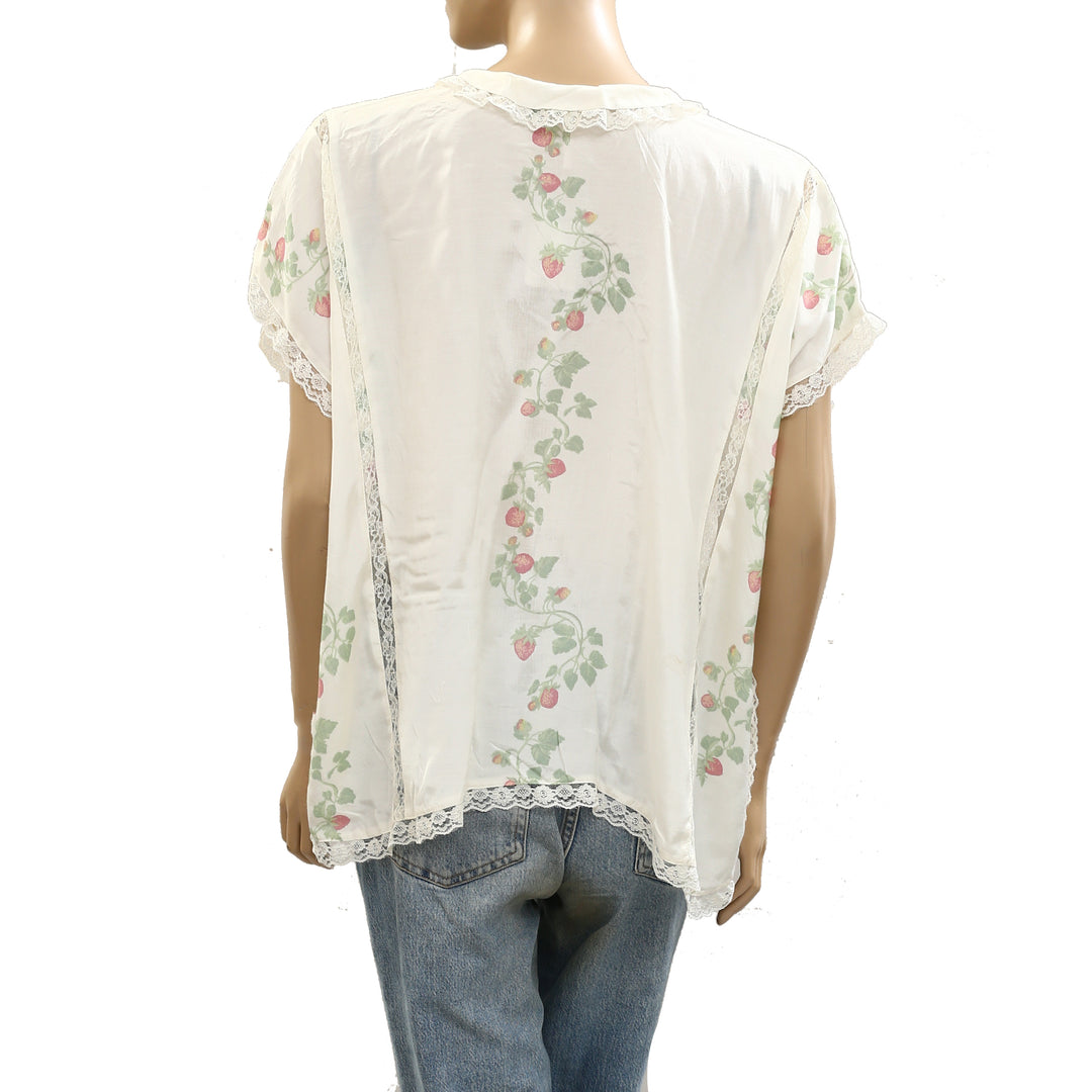 Free People Marigold Printed Shine Lace Blouse Top