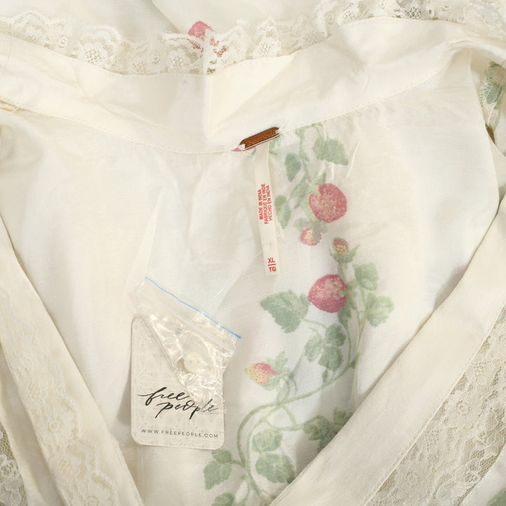 Free People Marigold Printed Shine Lace Blouse Top