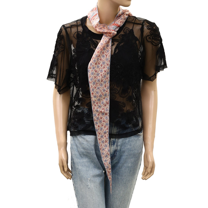Free People Tilly Skinny Silk Convertible Scarf Neck Handbag Print