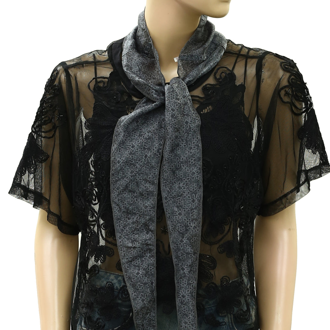 Free People Tilly Skinny Silk Convertible Scarf Neck Handbag Print