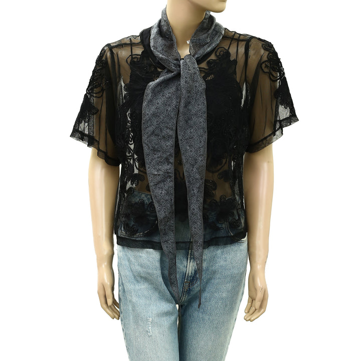 Free People Tilly Skinny Silk Convertible Scarf Neck Handbag Print