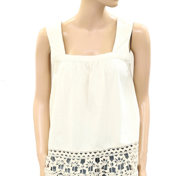 By Anthropologie Sleeveless Solid Crochet Lace Tank Blouse Top