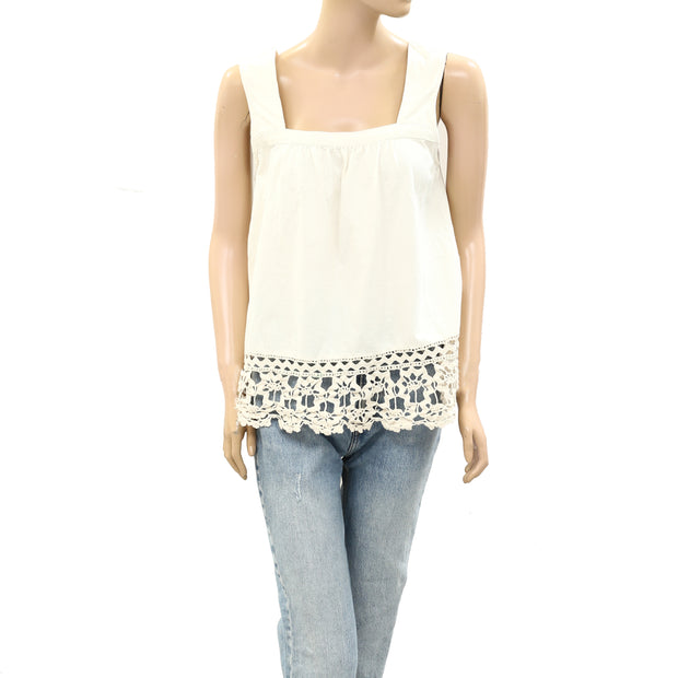By Anthropologie Sleeveless Solid Crochet Lace Tank Blouse Top