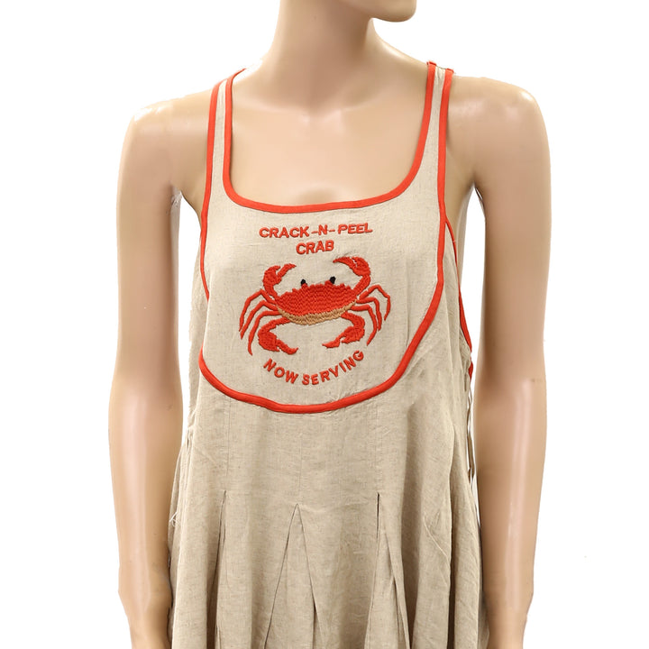 By Anthropologie Celandine Crab Shack Bib Linen Blend Mini Dress