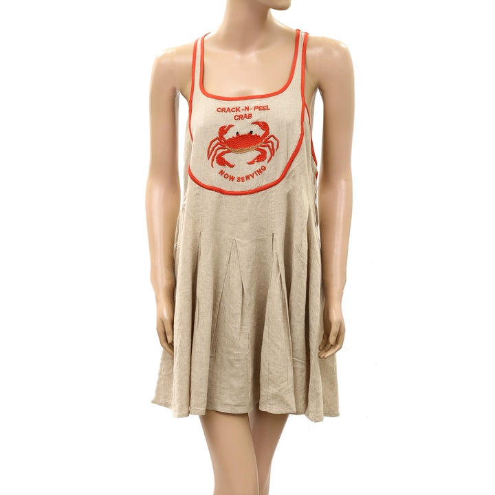 By Anthropologie Celandine Crab Shack Bib Linen Blend Mini Dress