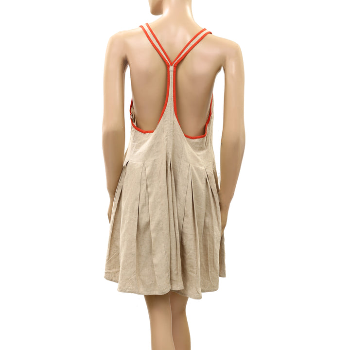 By Anthropologie Celandine Crab Shack Bib Linen Blend Mini Dress