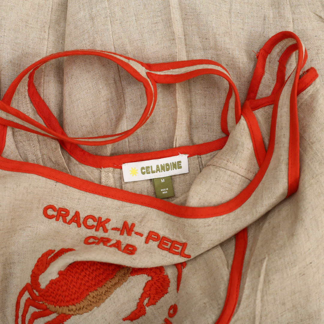 By Anthropologie Celandine Crab Shack Bib Linen Blend Mini Dress