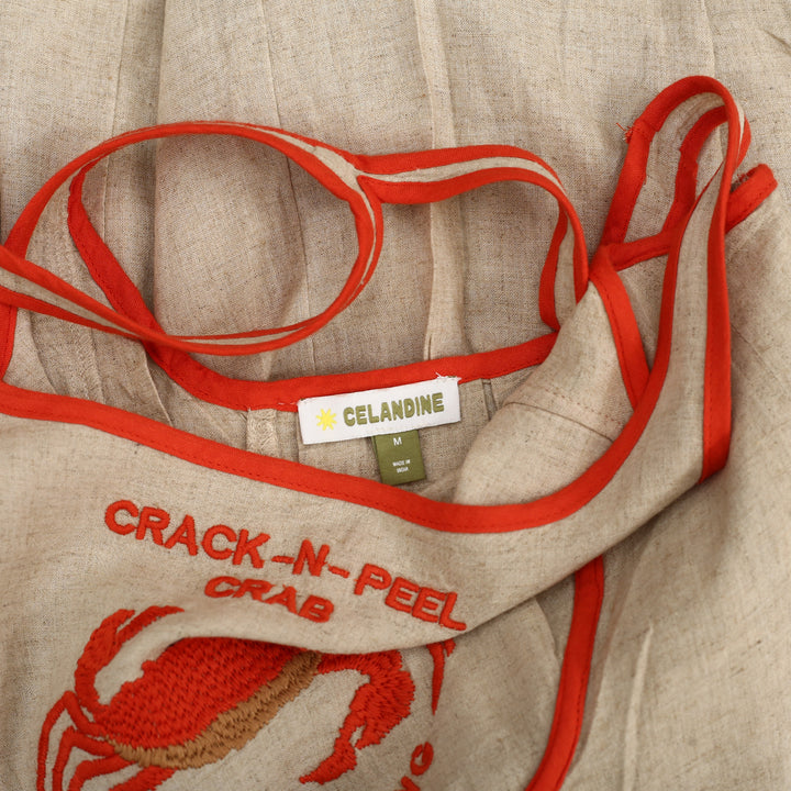 By Anthropologie Celandine Crab Shack Bib Linen Blend Mini Dress