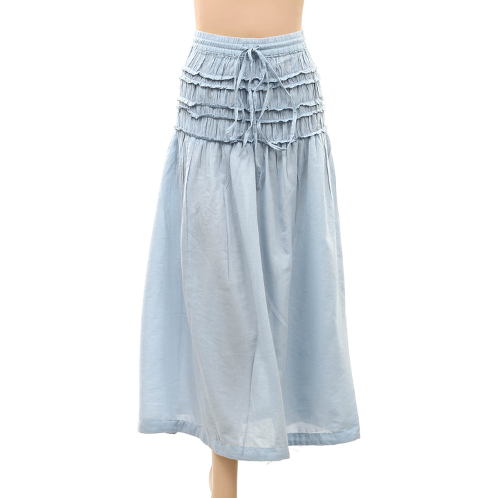 By Anthropologie Smocked Drawstring Midi Skirt