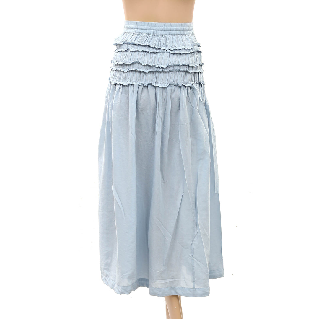 By Anthropologie Smocked Drawstring Midi Skirt