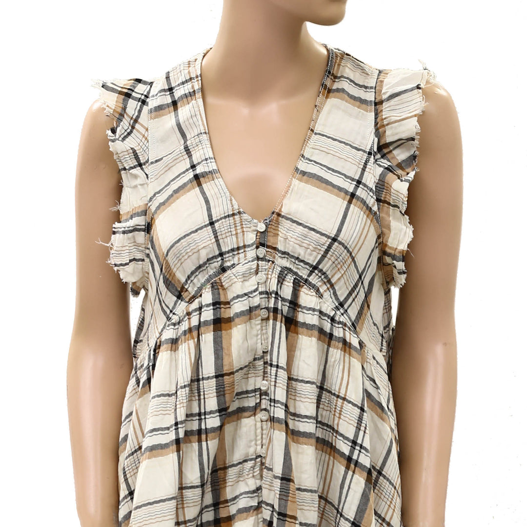 By Anthropologie Pilcro Flutter-Sleeve Buttondown Mini Dress