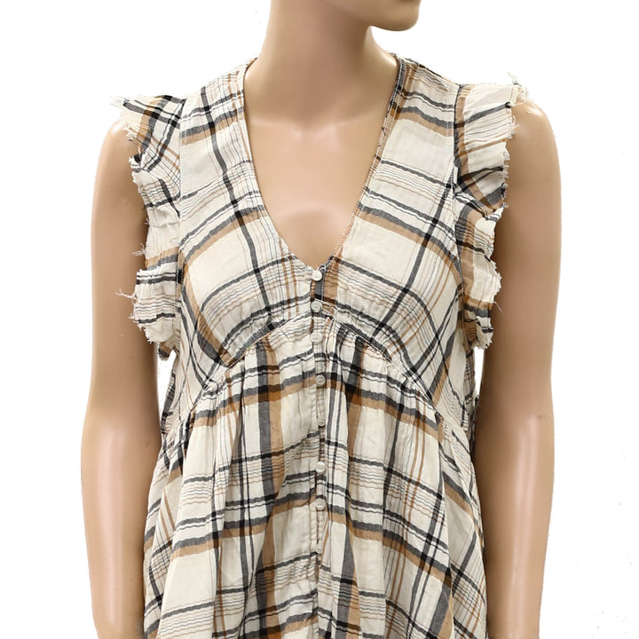 By Anthropologie Pilcro Flutter-Sleeve Buttondown Mini Dress