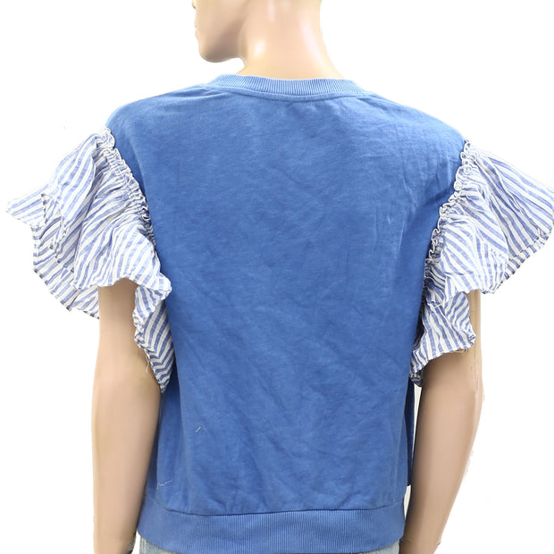 Anthropologie Pilcro Chambray Flutter-Sleeve Sweatshirt Tee Top