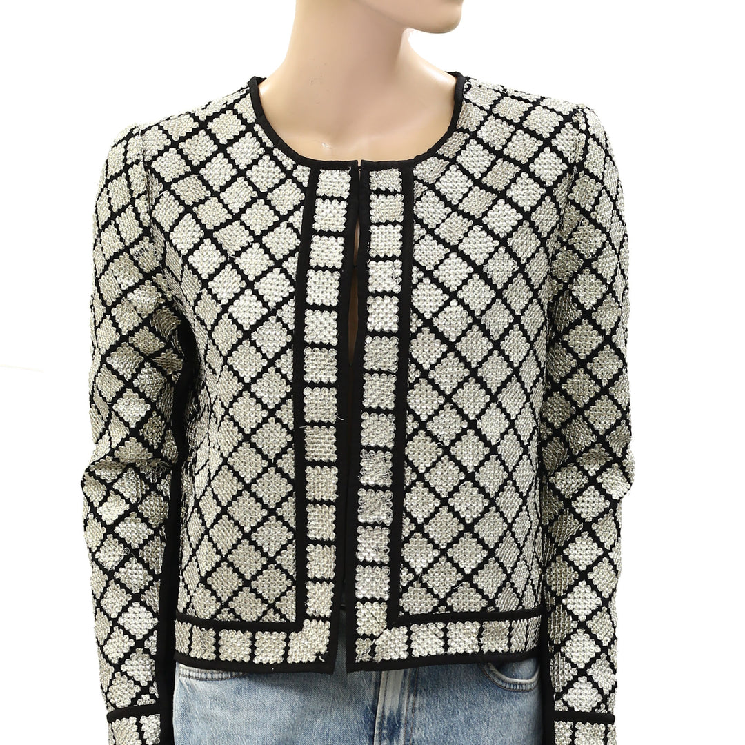 Hoss Intropia Anthropologie Sequin Embellished Black Jacket Top