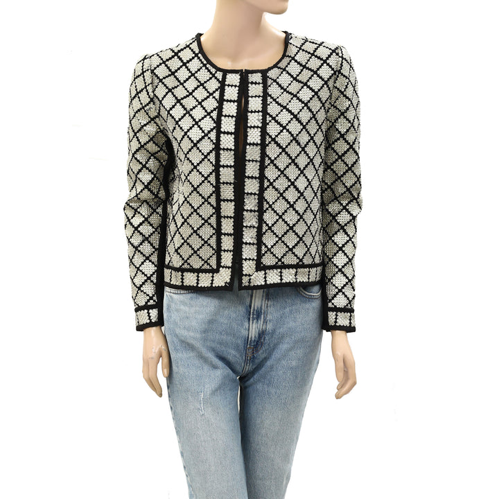 Hoss Intropia Anthropologie Sequin Embellished Black Jacket Top