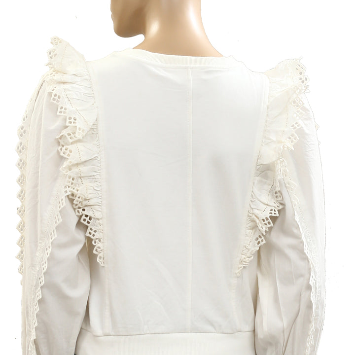 By Anthropologie Ruffle-Sleeve Lace Sweatshirt Top